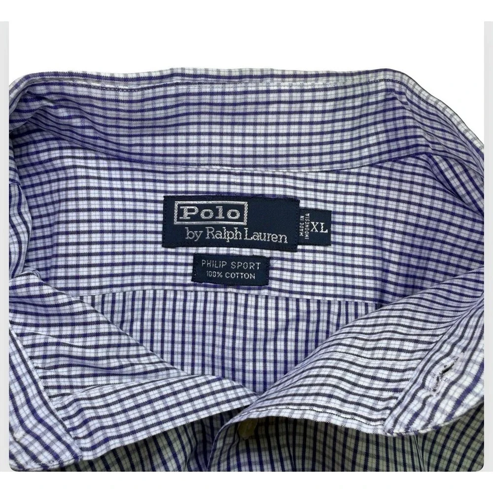 Polo Ralph Lauren Button Down Mens XL Blue Gingham Philip Sport Cotton Shirt